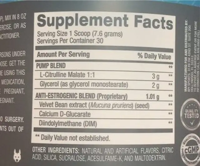 Pump Formula nutrition facts table