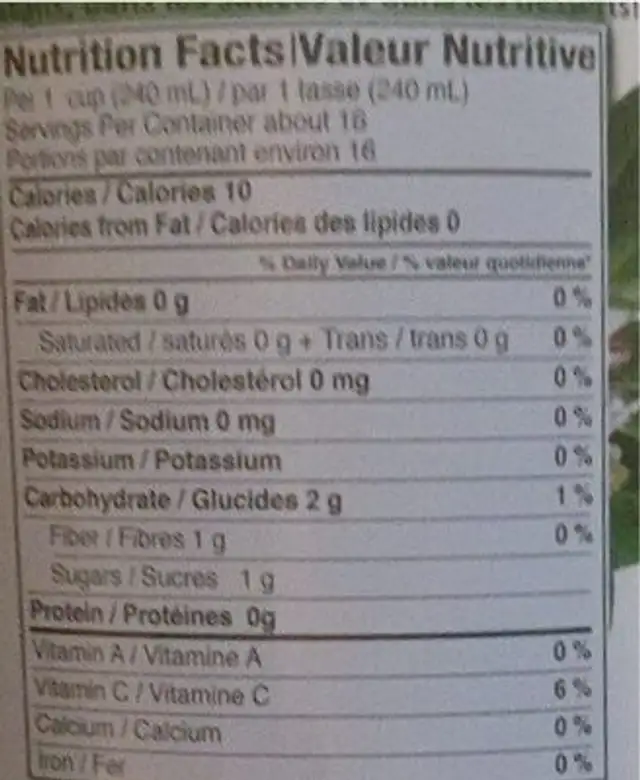 Organic juice lime nutrition facts table