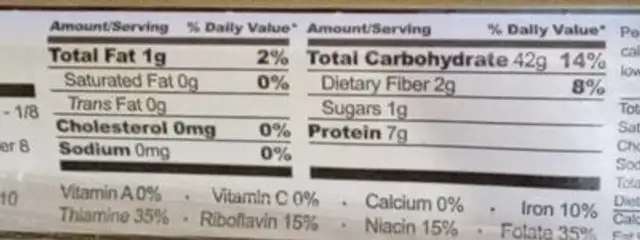 Villa Vinci nutrition facts table