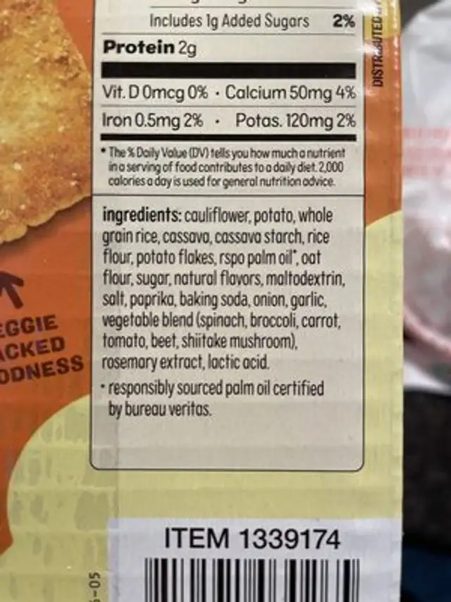 Cauliflower crackers ingredients label