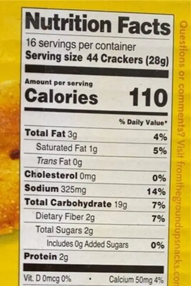 Cauliflower crackers nutrition facts table