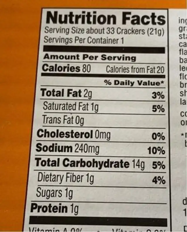 Cauliflower crackers nutrition facts table