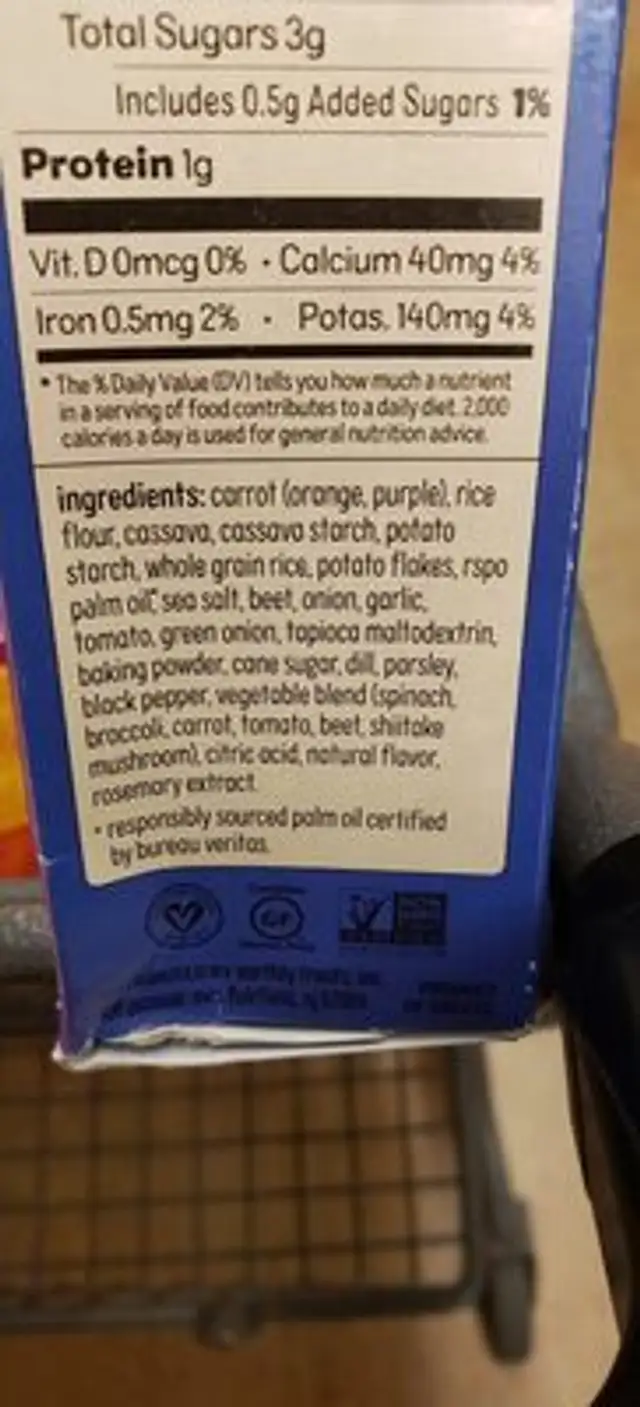Purple carrot crackers ingredients label