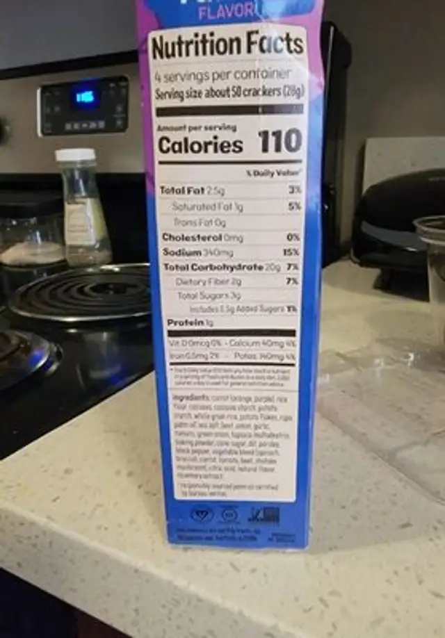 Purple carrot crackers nutrition facts table