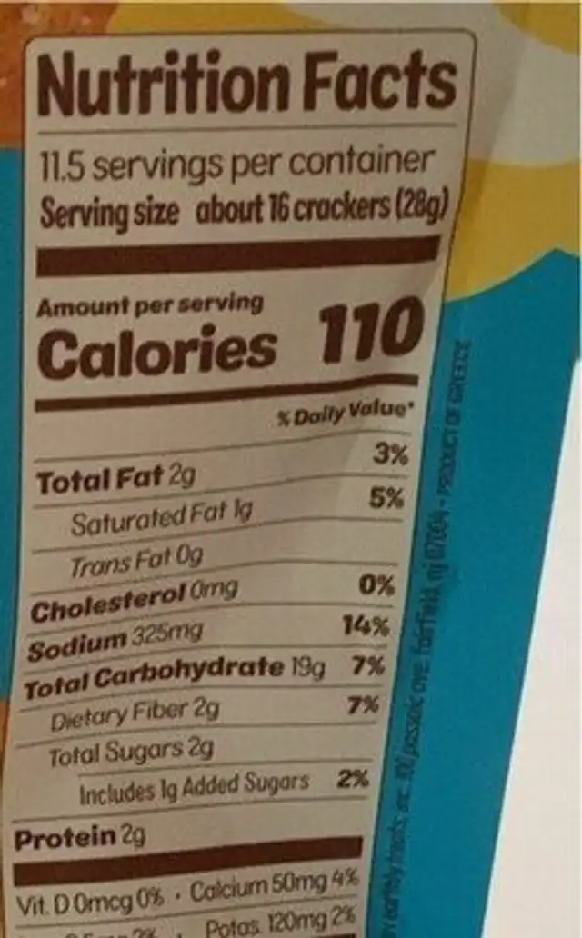 Cauliflower snacking crackers nutrition facts table