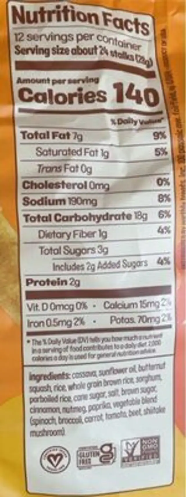 Butternut Squash Stalks nutrition facts table