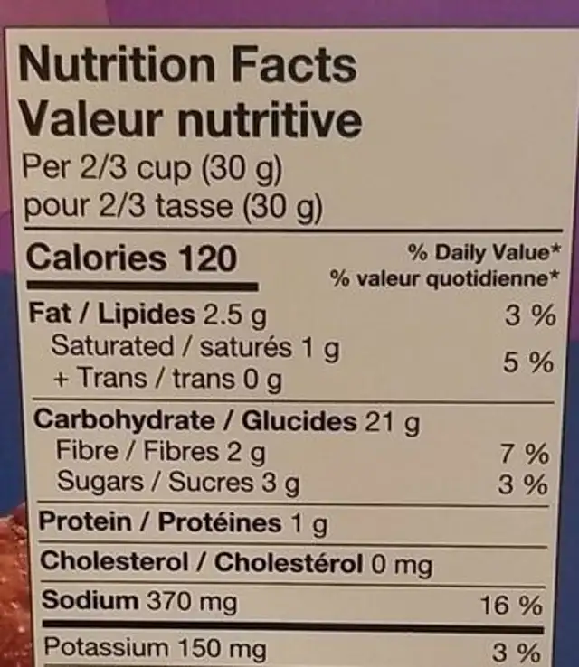 Purple carrot crackers nutrition facts table