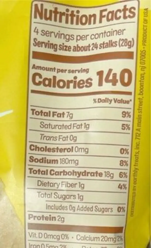 Cauliflowers stalks sea salt nutrition facts table
