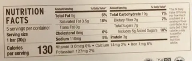 Gluten free blueberry hemp ancient grain granola bars nutrition facts table
