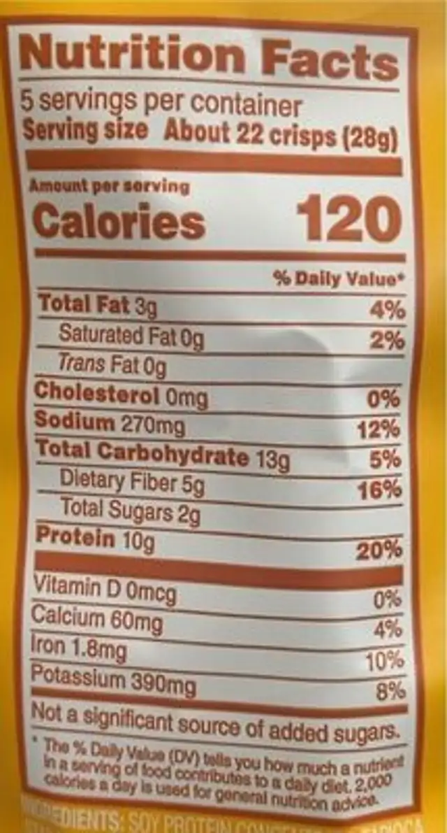 Flex- Cheddar & Sour Cream nutrition facts table
