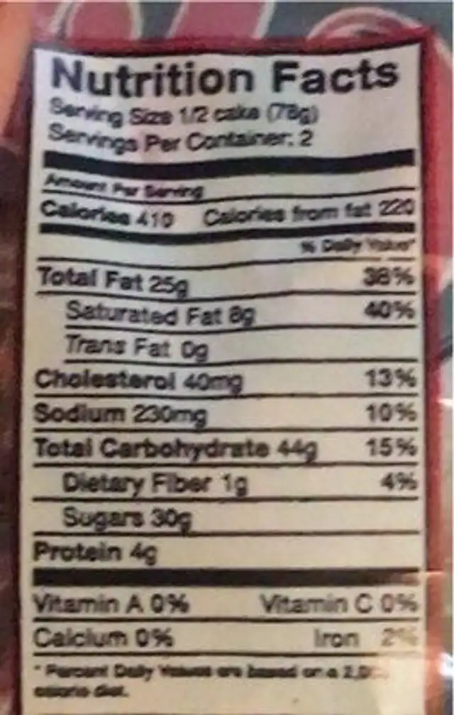Woopie pie nutrition facts table