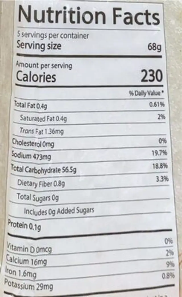 Spring roll wrappers nutrition facts table