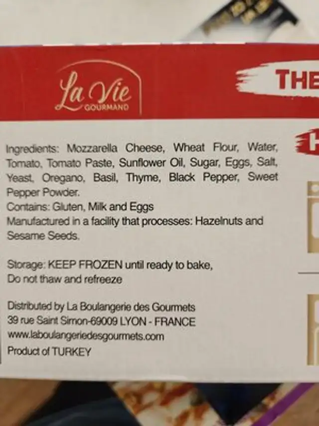 Mediterranean Flatbread Margherita ingredients label
