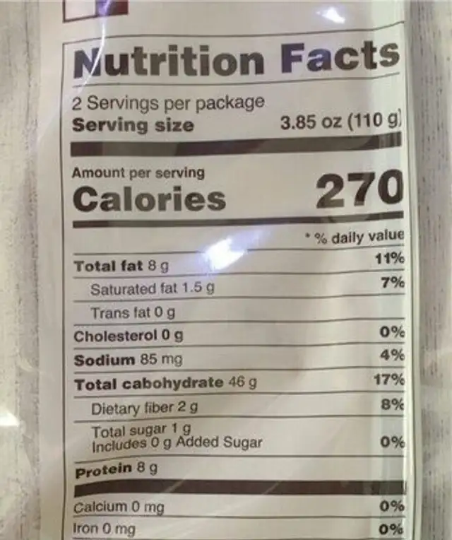 La roma naccia nutrition facts table