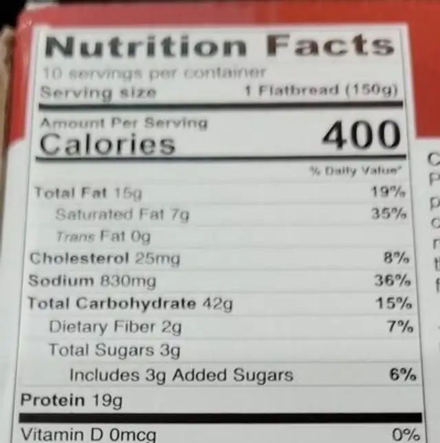 Cheesy Garlic Flatbread nutrition facts table