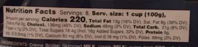 Authentic french creme brulee nutrition facts table