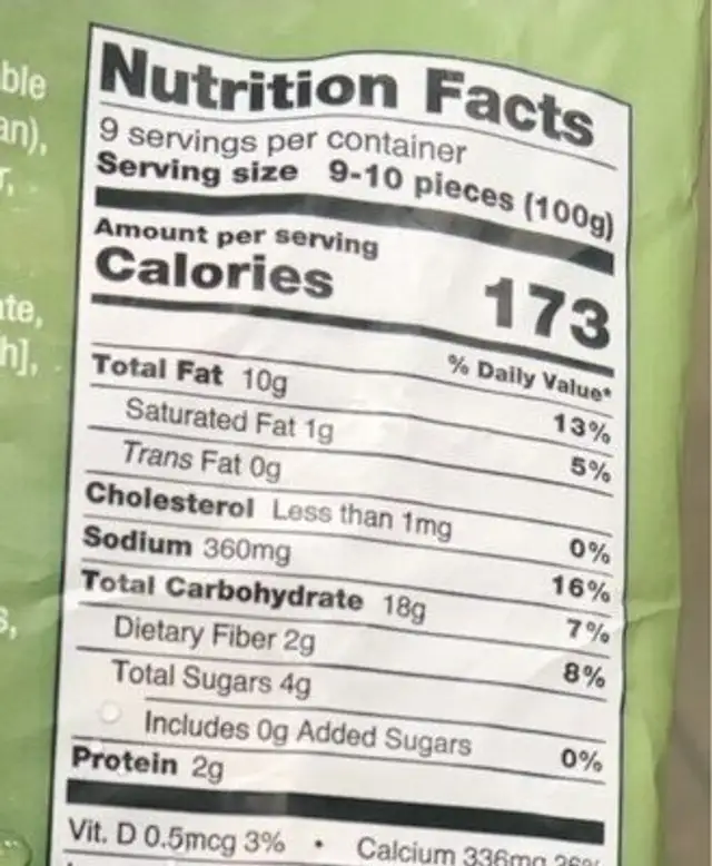 Tempura veggie fries nutrition facts table