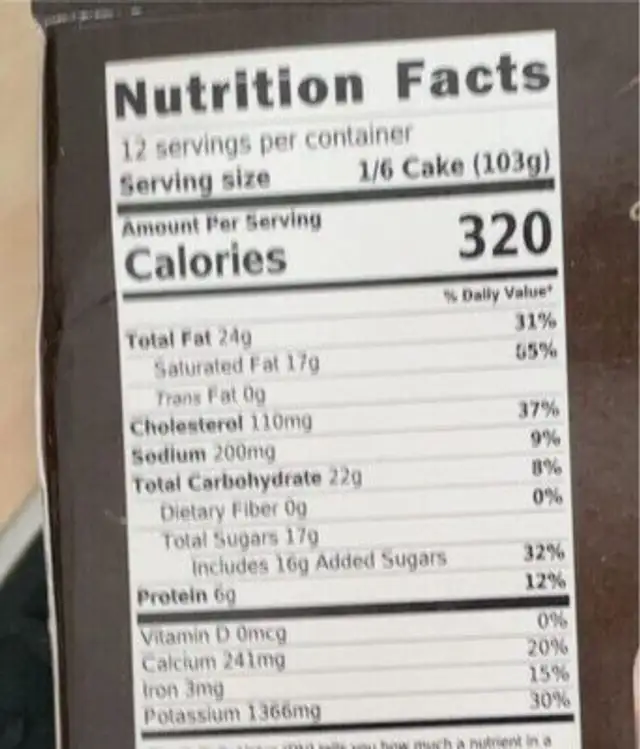 Basque Burnt Cheesecake nutrition facts table