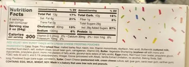 Mini Bundt cakes nutrition facts table