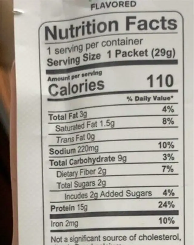 Protein Drink Mix nutrition facts table