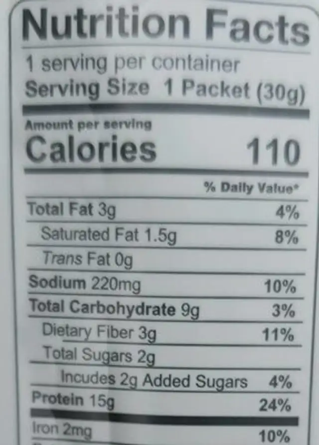 Chocolate Plant based protein nutrition facts table