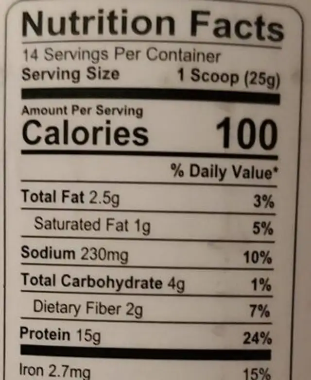 Tone It Up Organic Protein nutrition facts table