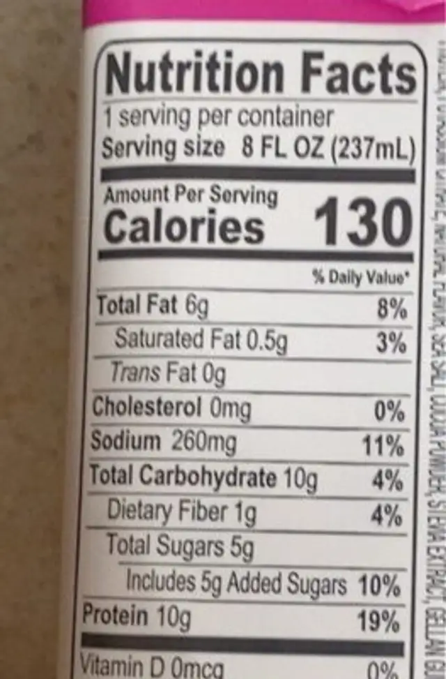 Chocolate plant based protein shake, chocolate nutrition facts table