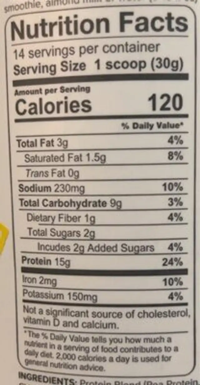 Peanut Butter Chocolate Plant Based Protein nutrition facts table