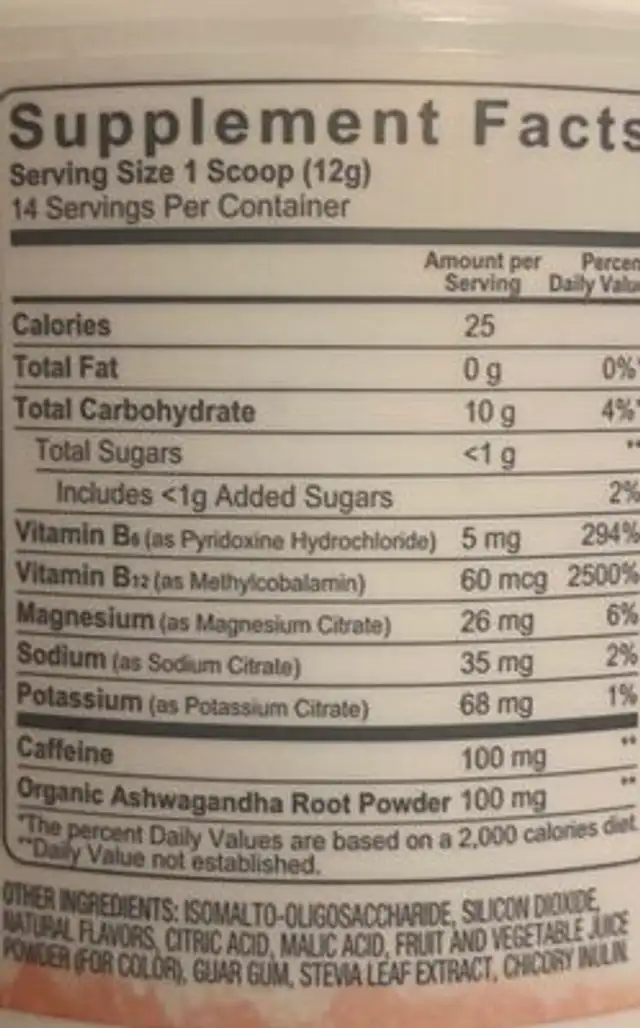 Tone it up nutrition facts table