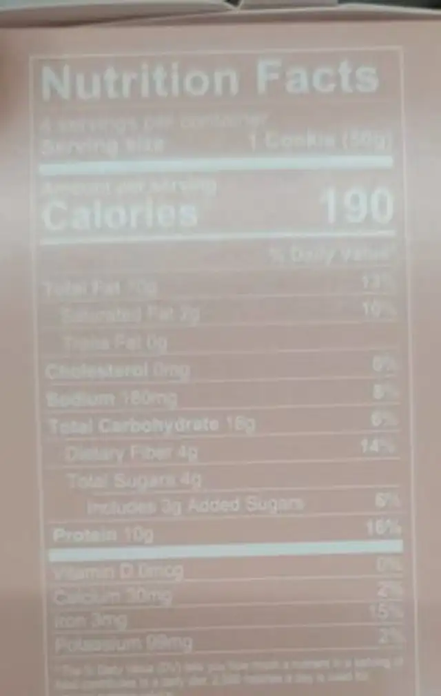 Protein cookie choco chip nutrition facts table
