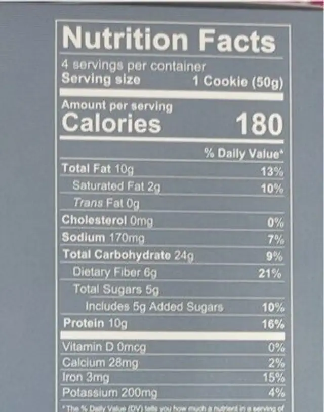 Tone it up nutrition facts table
