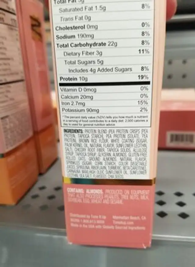Birthday Cake protein bar ingredients label