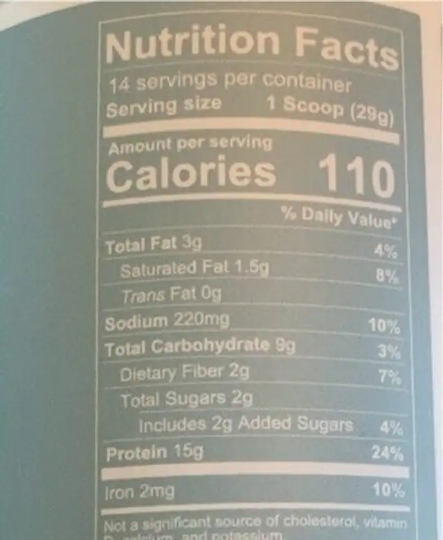 Vanilla Protein Powder nutrition facts table