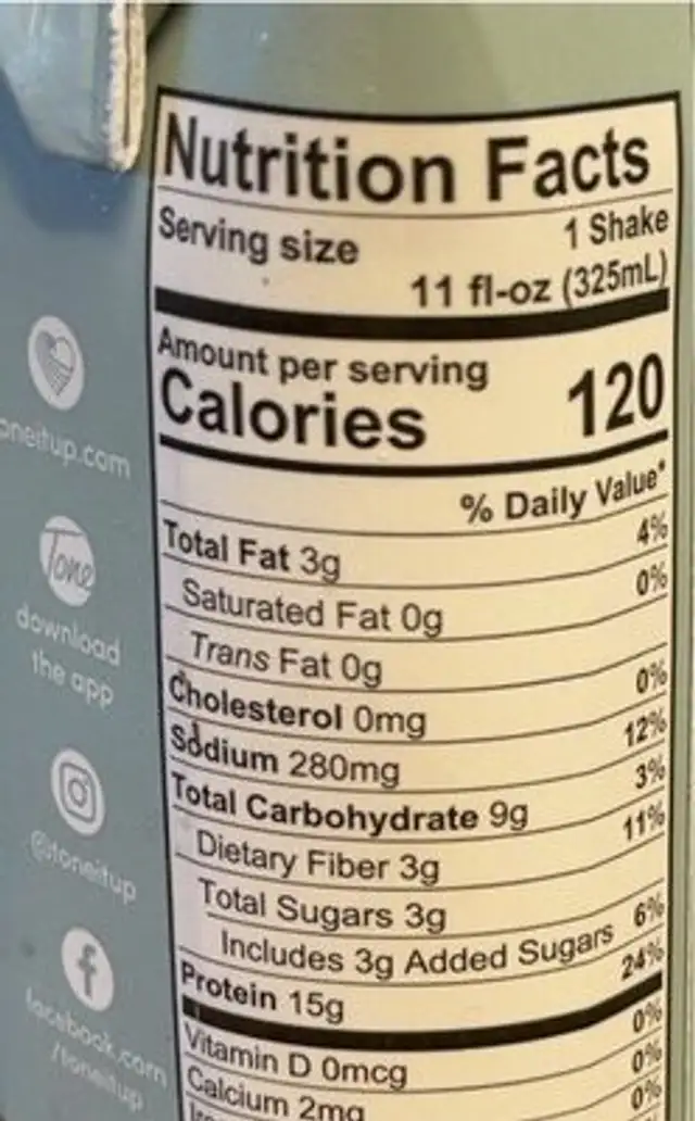 protein shake vanilla nutrition facts table