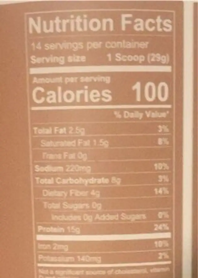 plant based protein nutrition facts table