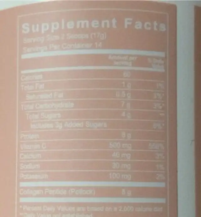 Vitamin C Collagen nutrition facts table