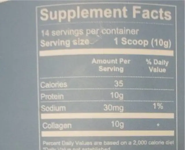 Marine collagen nutrition facts table