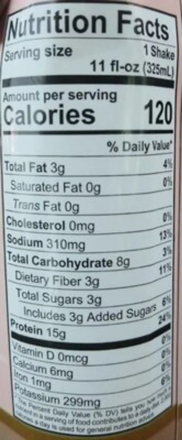 protein shake nutrition facts table