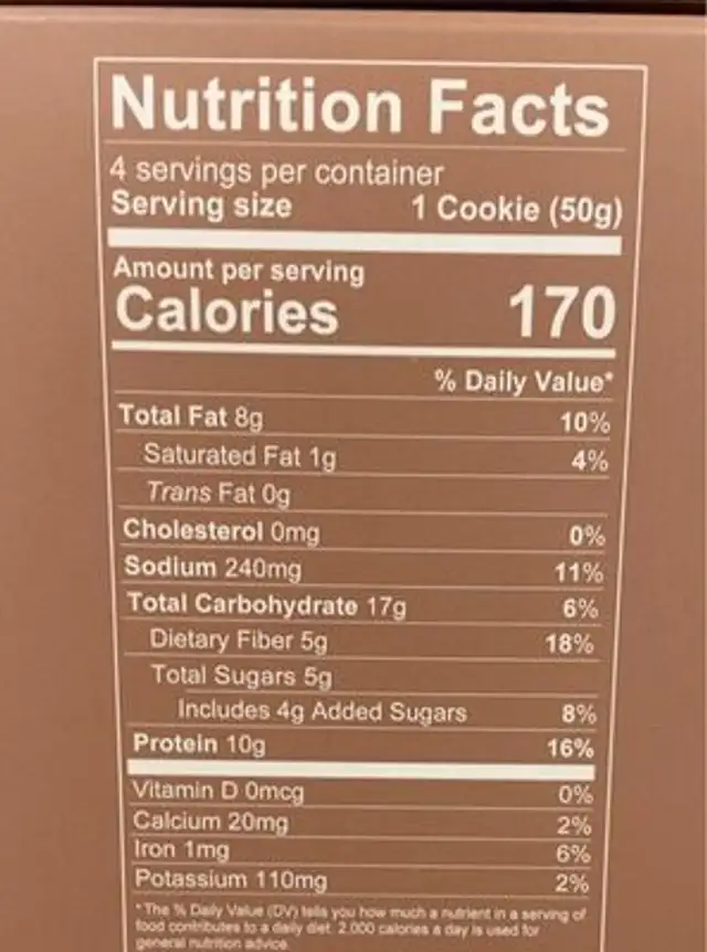 Tone It Up Protein Cookie nutrition facts table