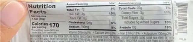 Protein bar Choco PB nutrition facts table