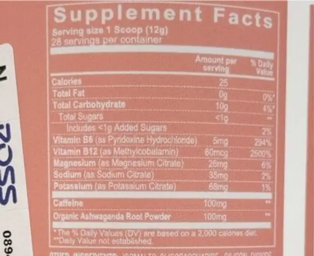 Prework Tone It Up nutrition facts table