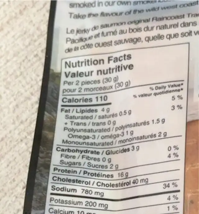 Salmon Jerky nutrition facts table