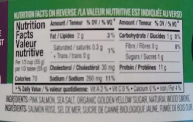 Saumon rose sauvage nutrition facts table