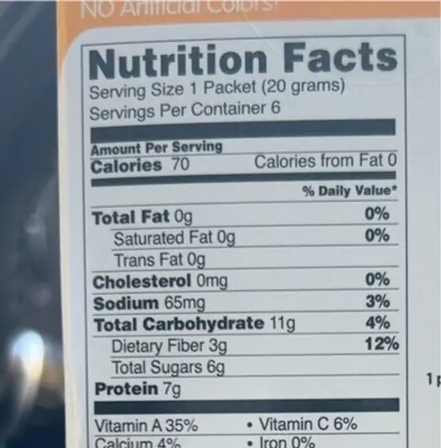 Boost it up nutrition facts table