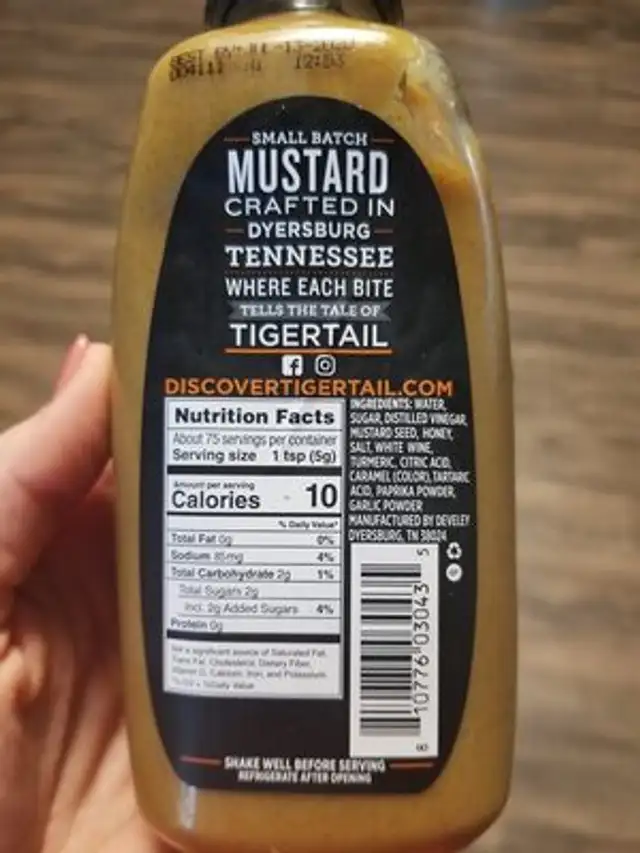 Honey mustard ingredients label