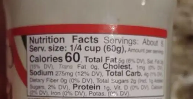 Four Cheese Alfredo Sauce nutrition facts table