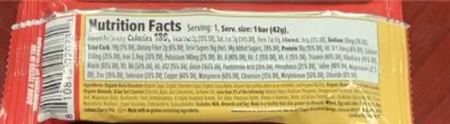 Protein bar dark chocolate cherry almond sports nutrition nutrition facts table