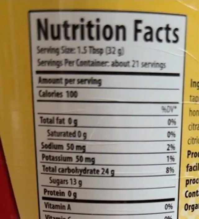 Organic energy gel fruit smoothie nutrition facts table
