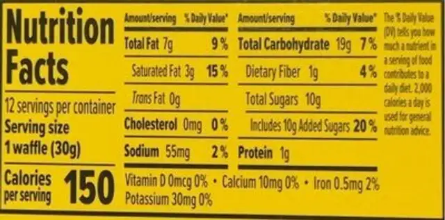 Vanilla Waffle nutrition facts table