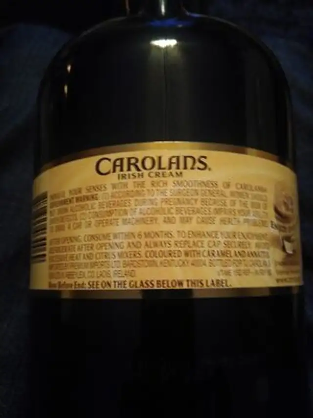 Irish cream ingredients label